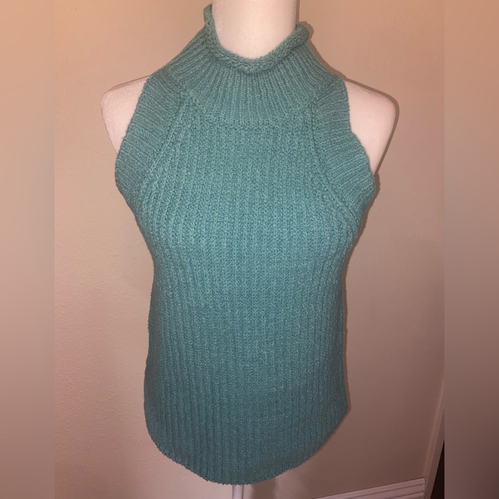 Anthropologie Blue Green Sleeveless Sweater M High Neck Chunky Knit New NWT